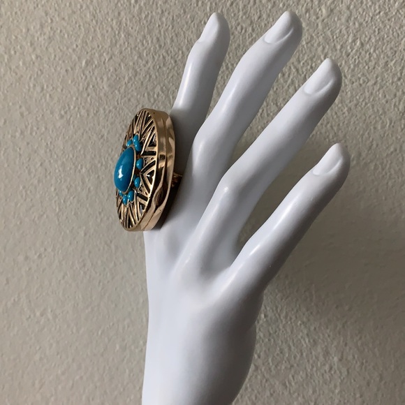 🖤BLACK FRIDAY SALE🖤 HOUSE of HARLOW gold blue locket statement ring 5 6 - Picture 5 of 6